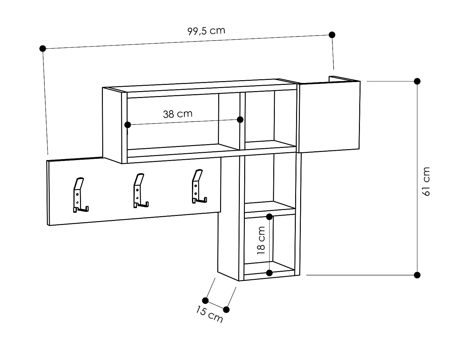 Wandgarderobe GAME -Weiß, 99X61X15