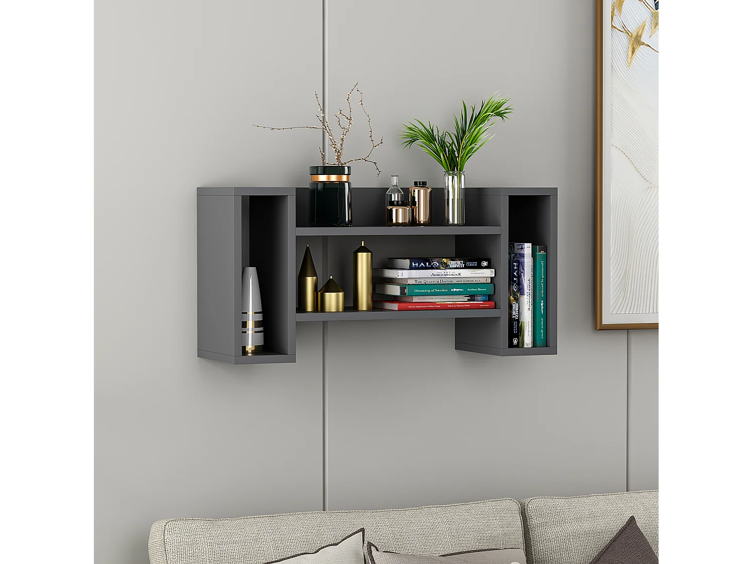 Etagère murale gris anthracite-blanc, 80X39X25