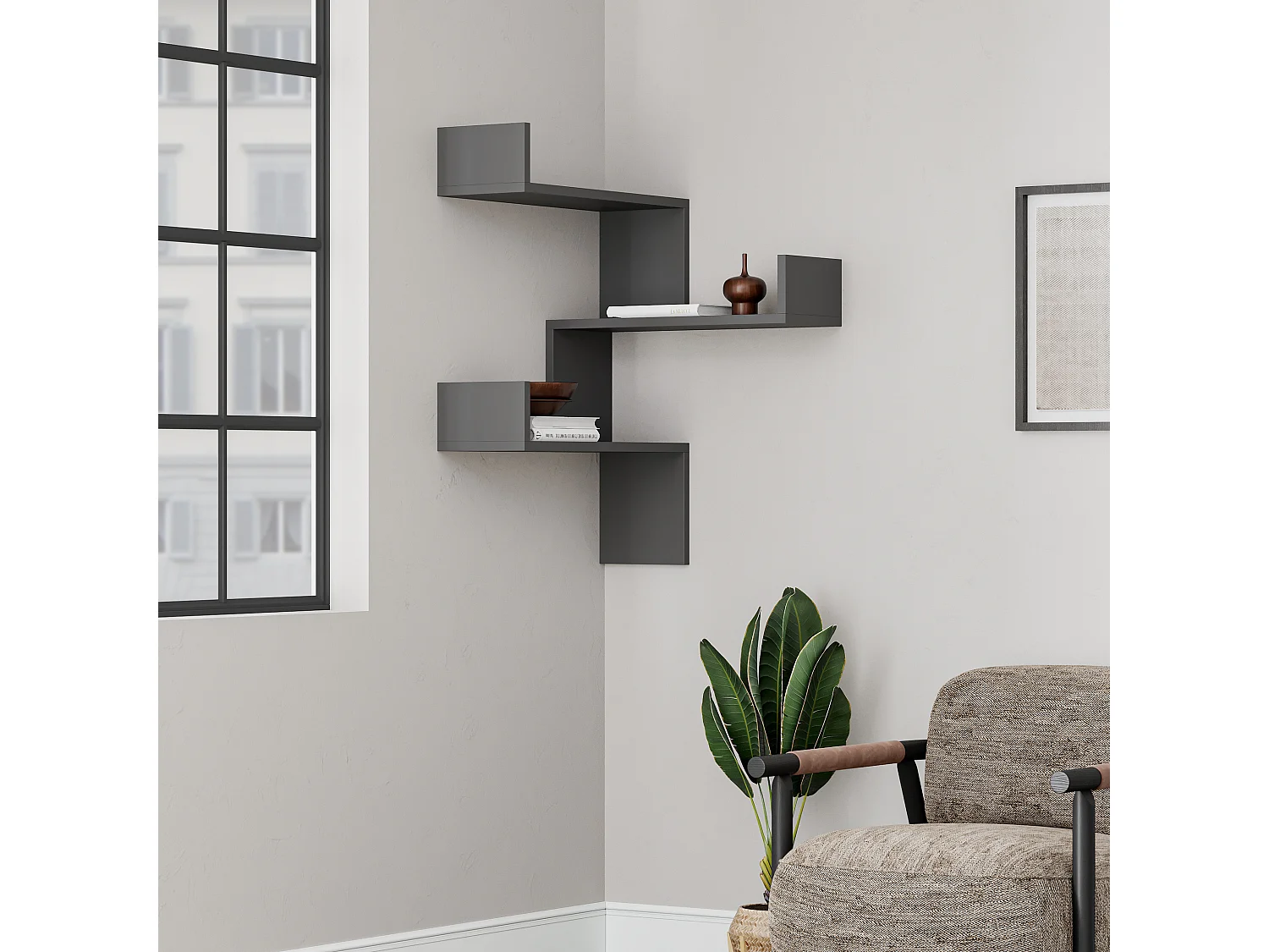 Etagère d'angle LUKSA - anthracite, 60x90x22