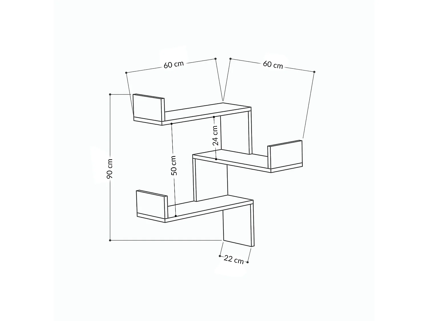 Etagère d'angle LUKSA - anthracite, 60x90x22