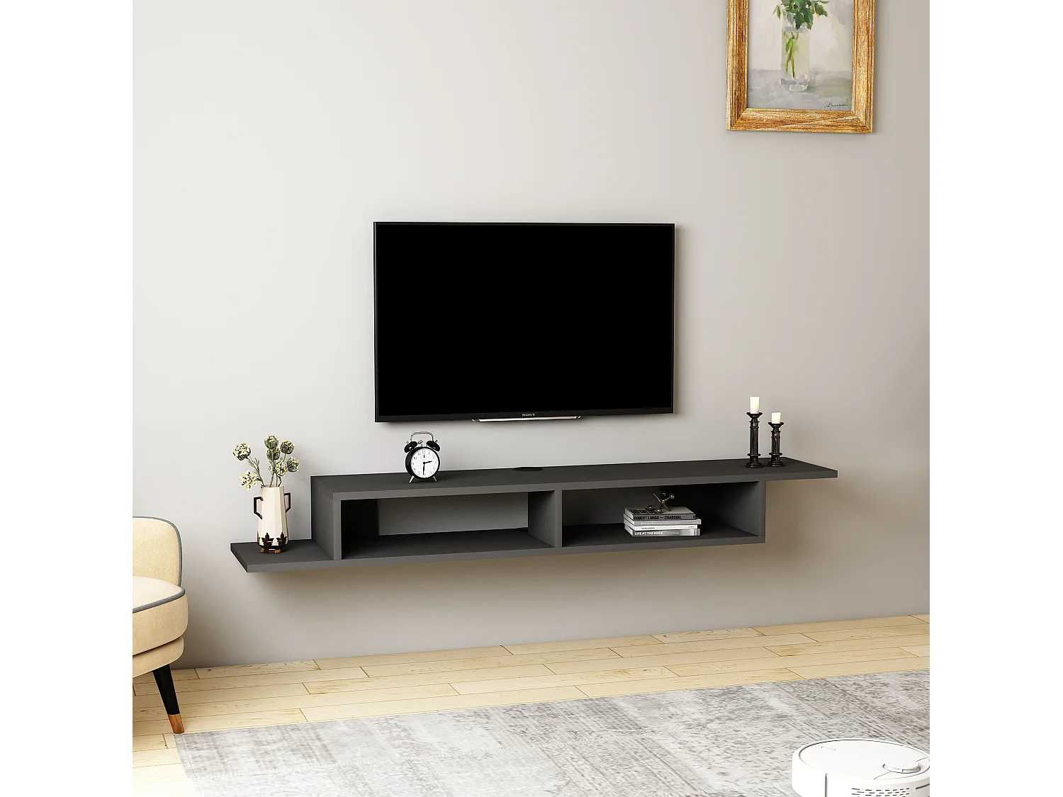 Półka ścienna pod telewizor ARTEMİS-antracyt szary,149x16x29