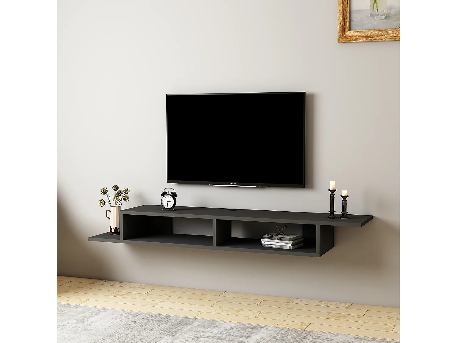 Etagère murale TV ARTEMİS-gris anthracite, 149x16x29