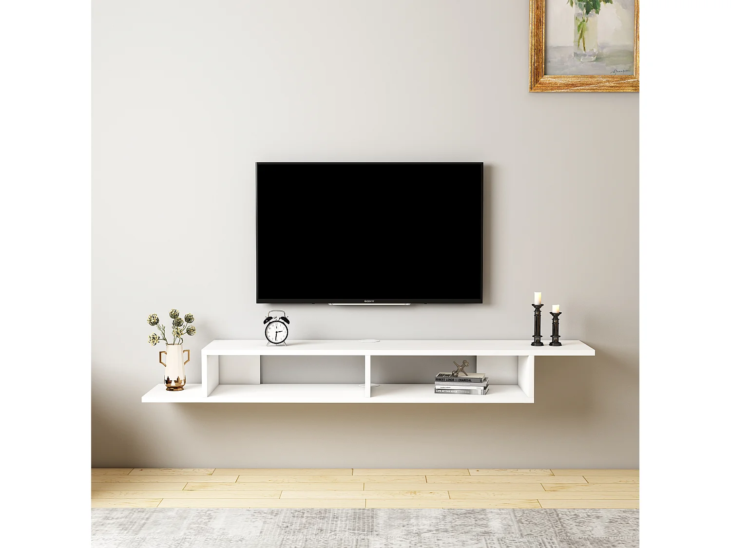 Półka ścienna pod telewizor ARTEMİS-Biała, 149x16x29