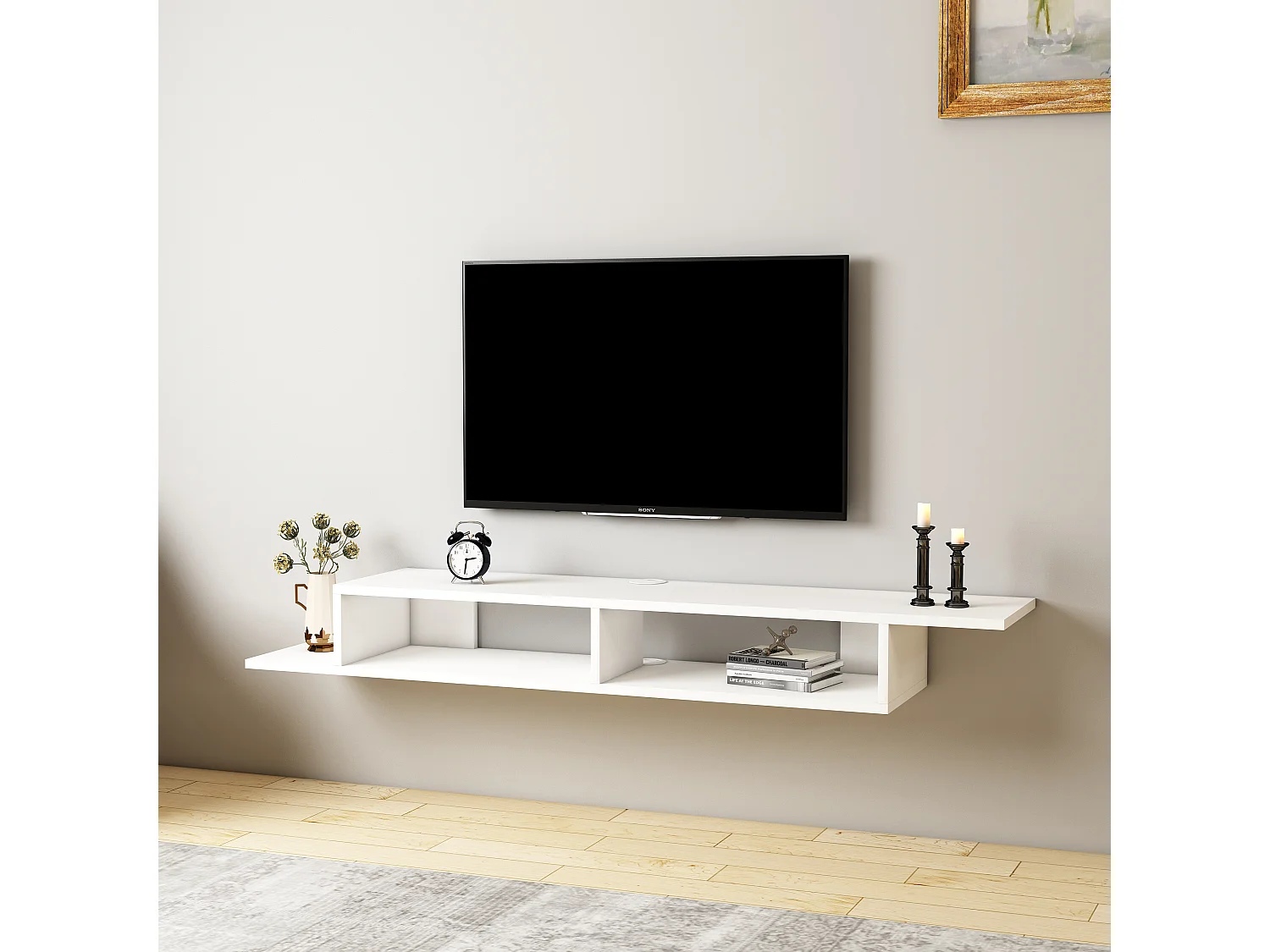 Étagère murale Tv ARTEMİS-blanc, 149x16x29