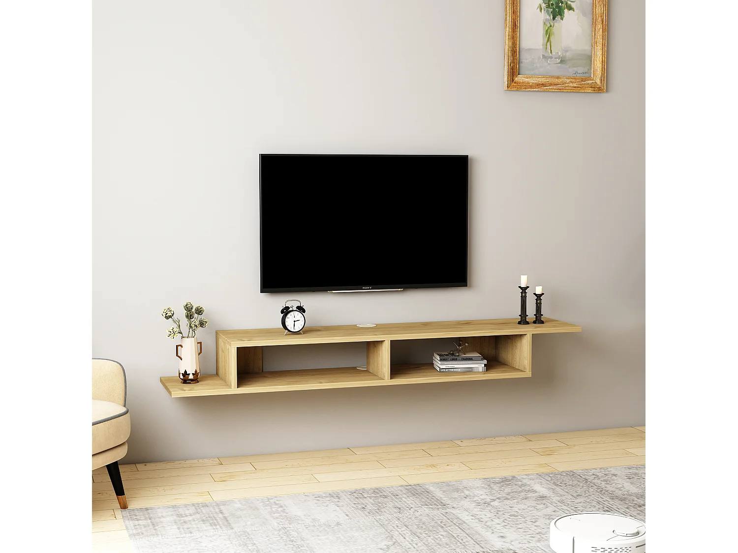 Tv Wandregal ARTEMİS-Naturfarben hell,149x16x29