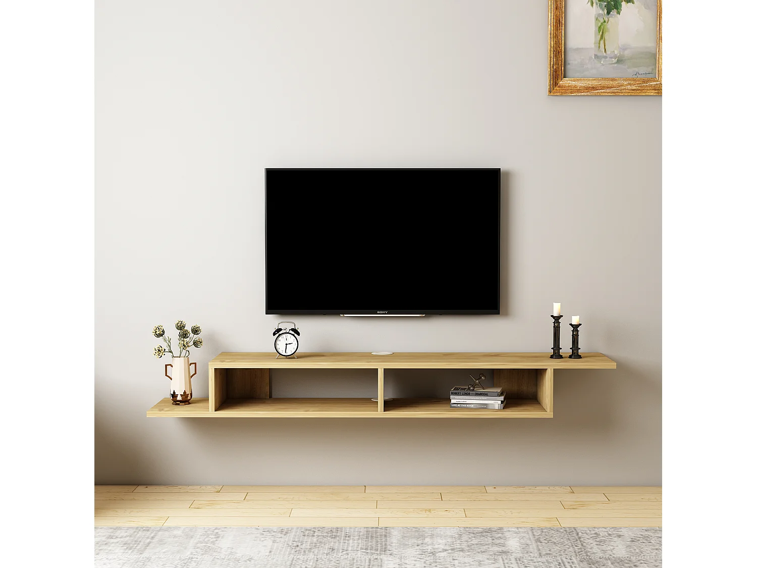 Tv Wandregal ARTEMİS-Naturfarben hell,149x16x29