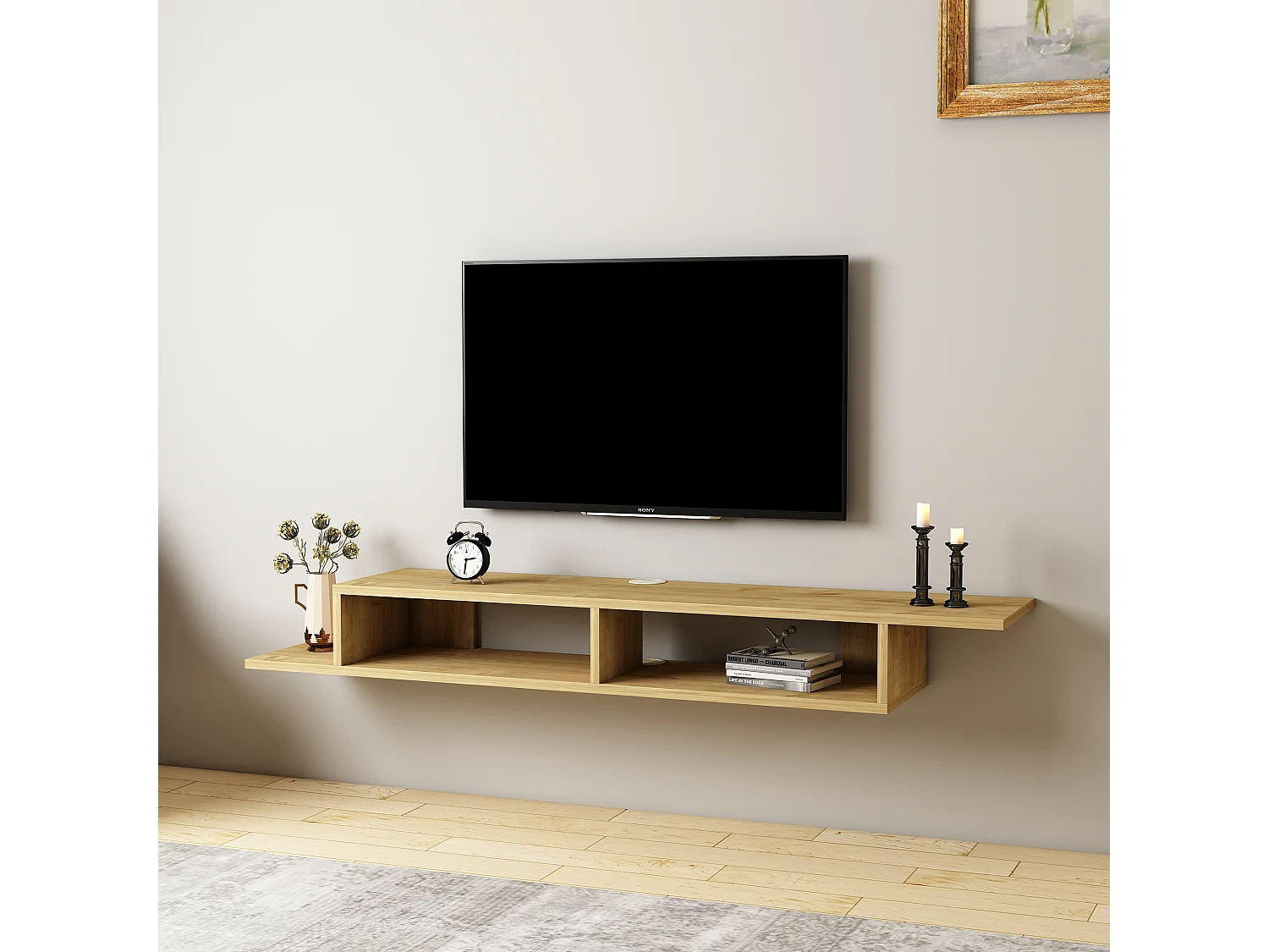 Étagère murale Tv ARTEMİS-couleurs naturelles claires, 149x16x29