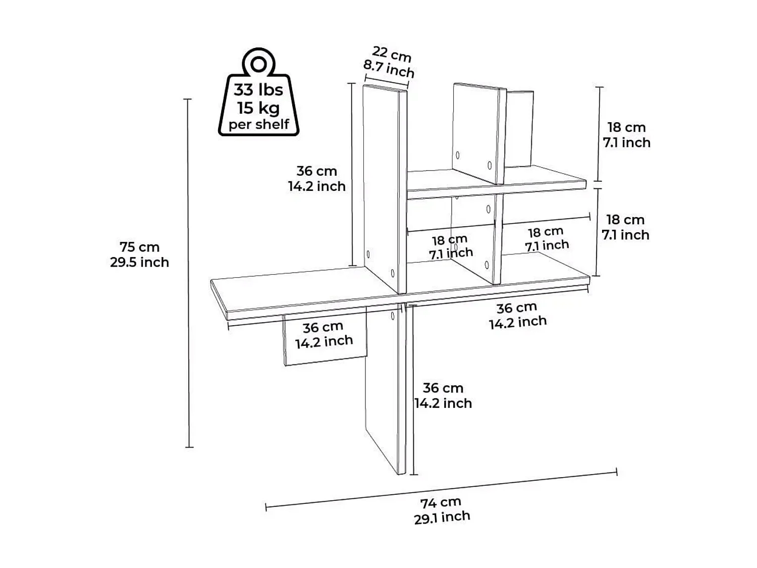 Mensola a muro HERMES-colori naturali chiari, 73x75x22