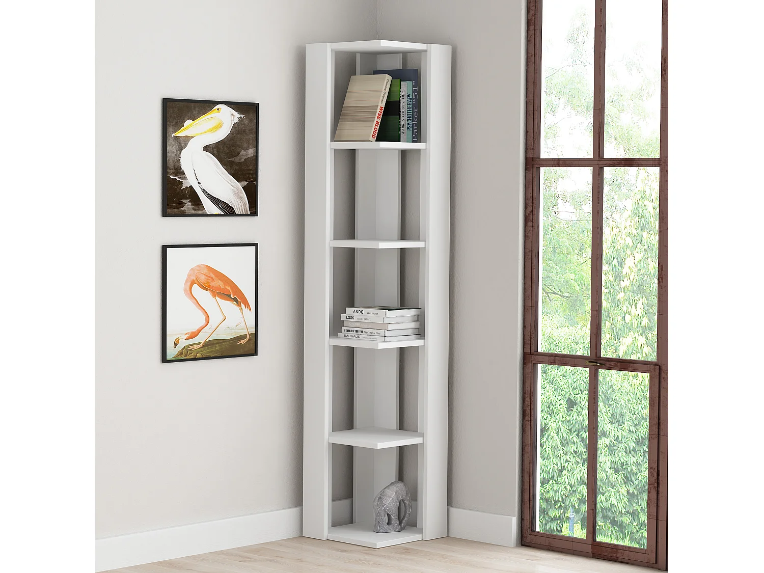 Étagère d'angle NATI-blanc, 34x161x34