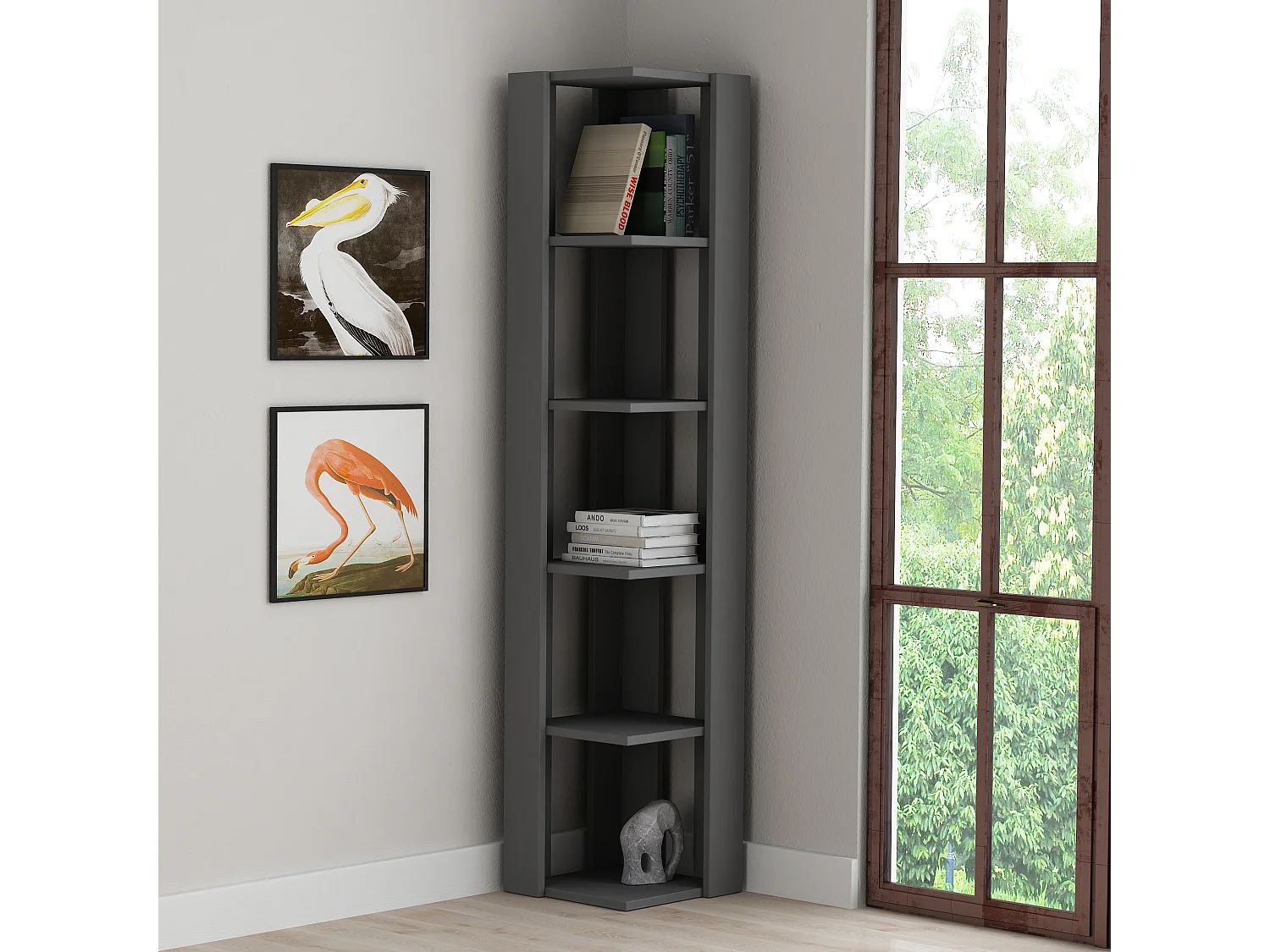Etagère d'angle NATI gris anthracite, 34x161x34