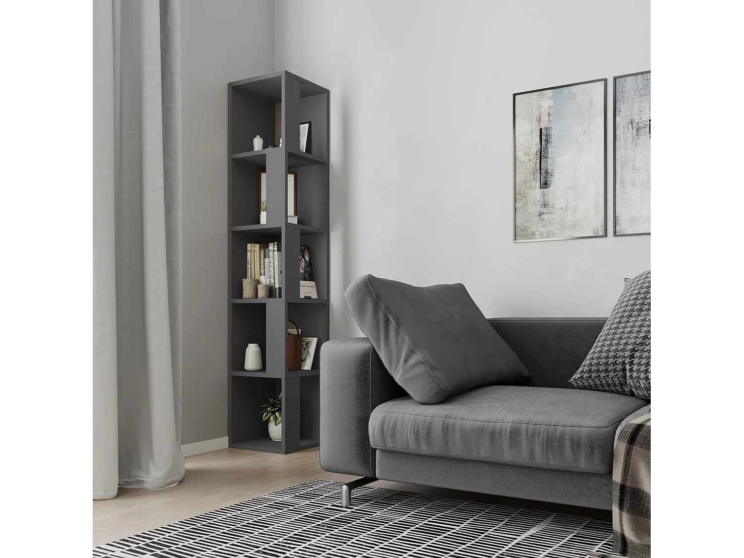 Etagère d'angle PIANO gris anthracite, 37x141x22