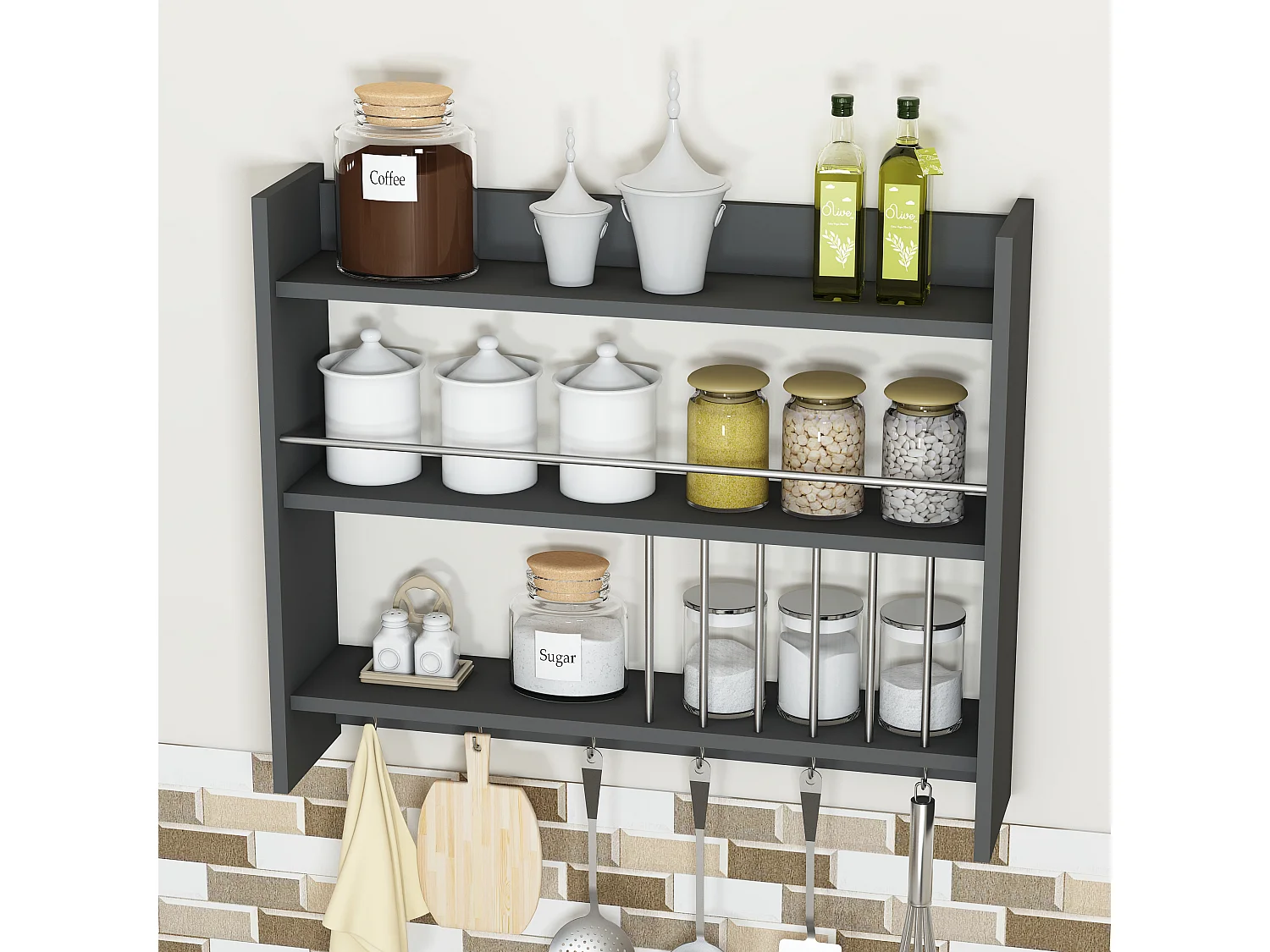 Etagère de Cuisine APHRODITE - Noir, 72x19x85