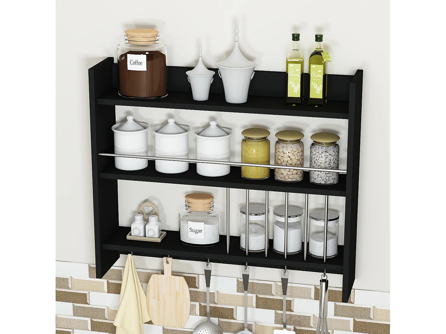 Etagère de Cuisine APHRODITE - Noir, 72x19x85