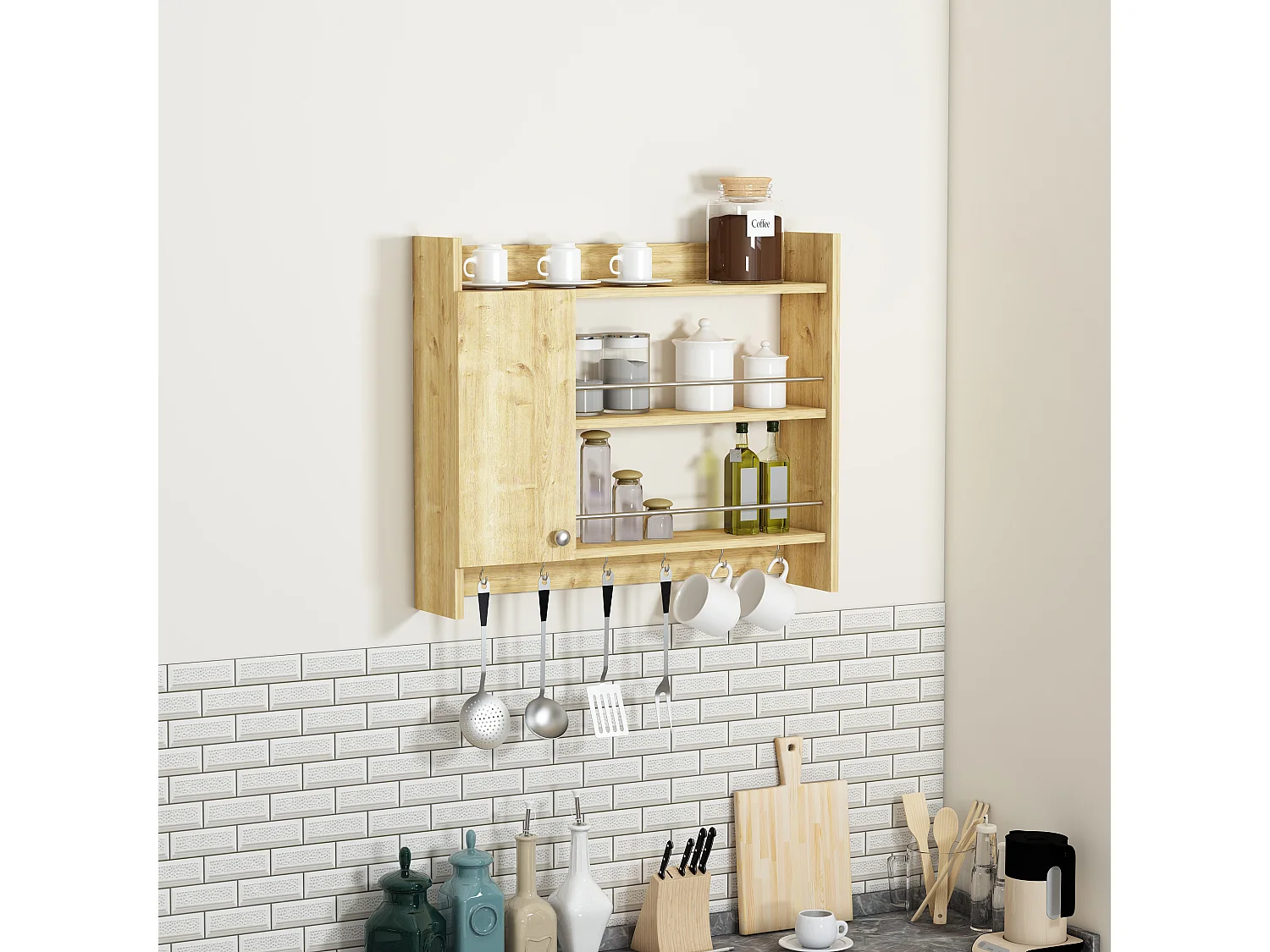 Etagère de cuisine DIONYSOS - couleur naturelle claire, 72x19,6x85