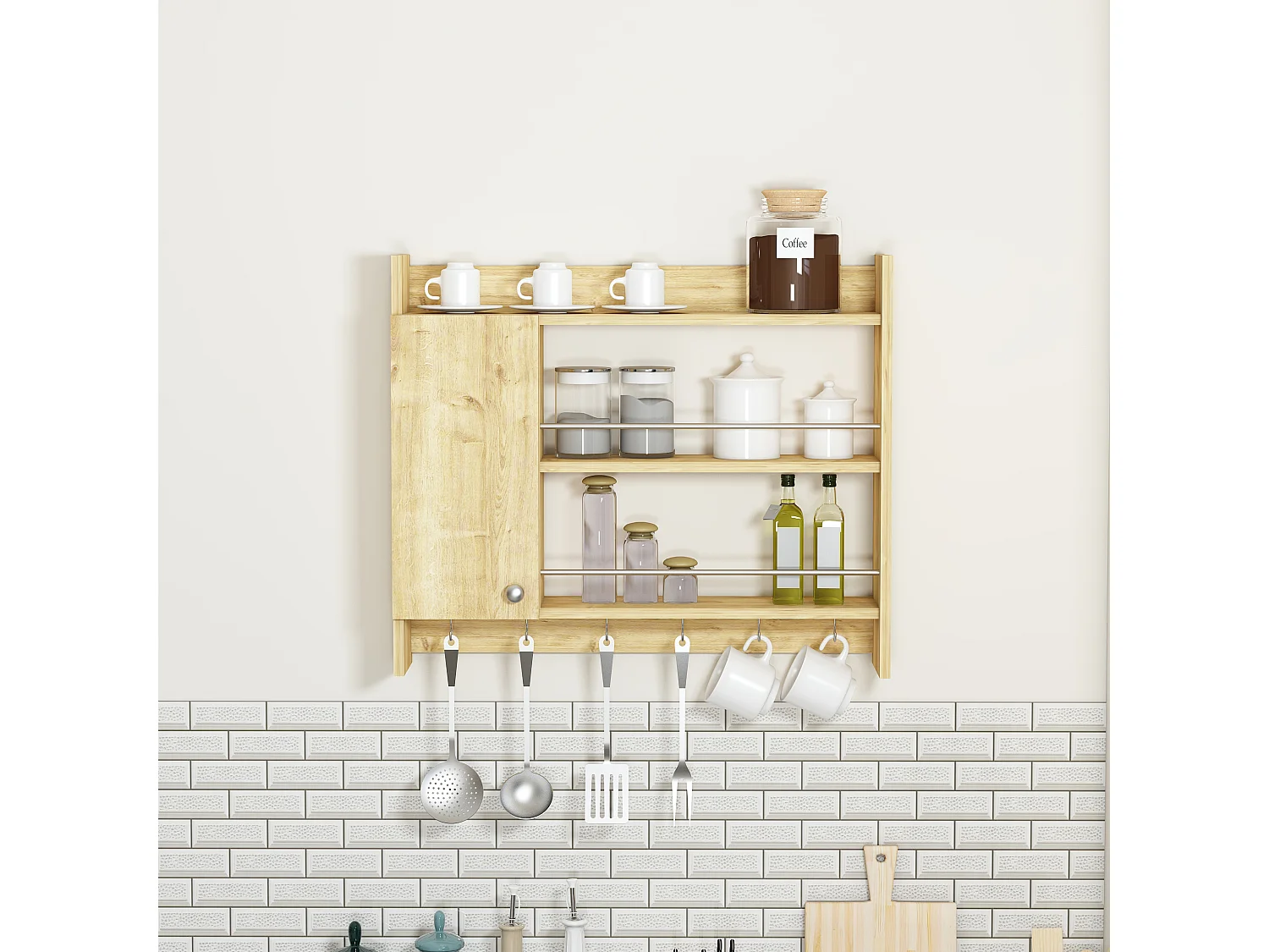 Etagère de cuisine DIONYSOS - couleur naturelle claire, 72x19,6x85