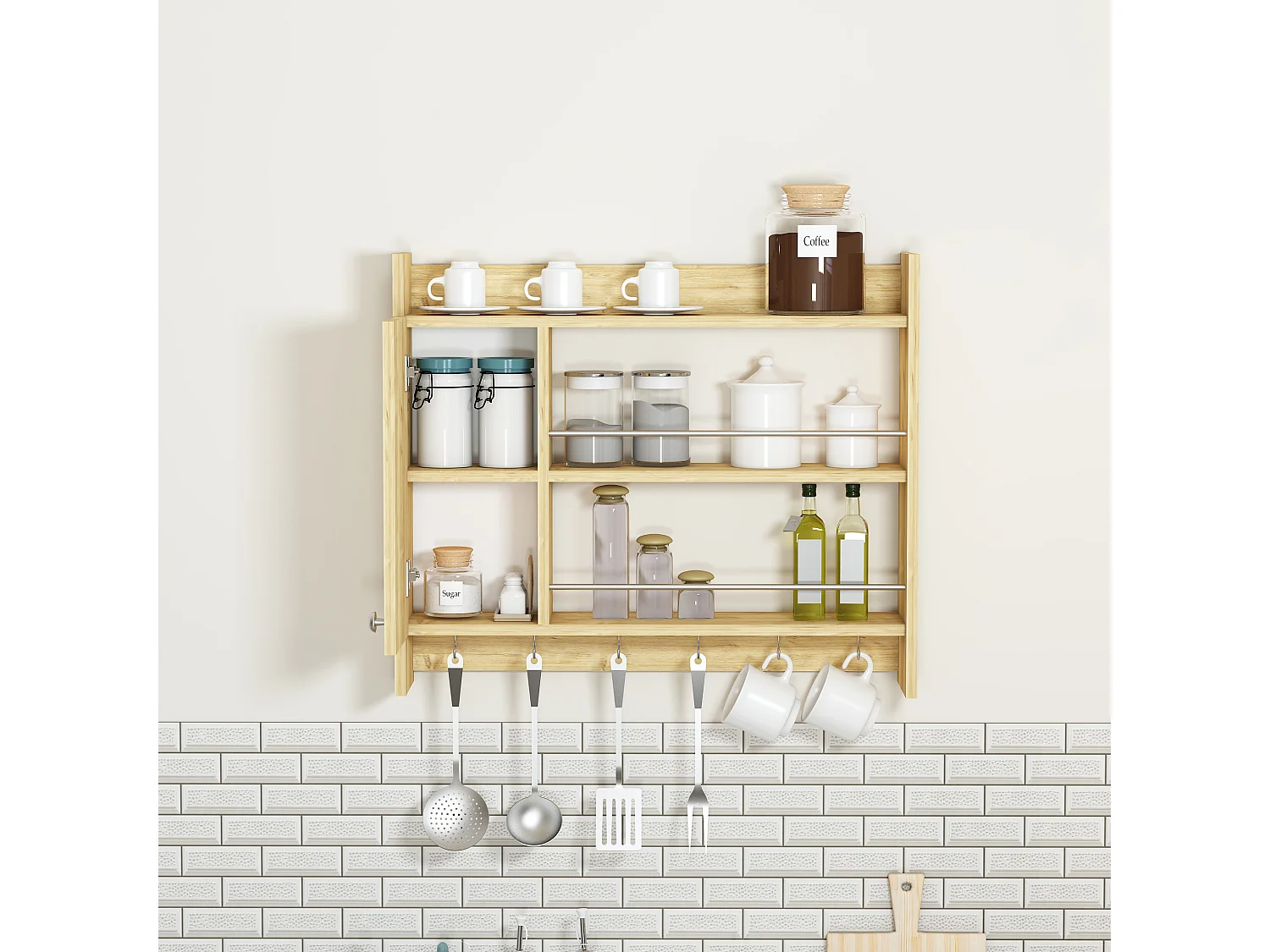 Etagère de cuisine DIONYSOS - couleur naturelle claire, 72x19,6x85