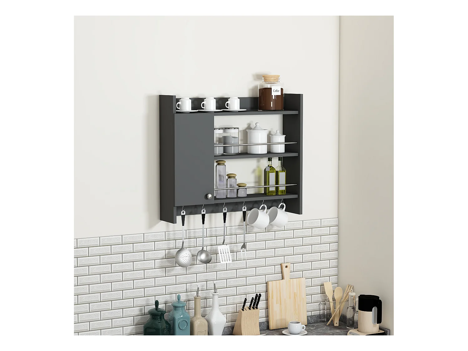 Mensola da cucina DIONYSOS- grigio antracite, 72x19,6x85