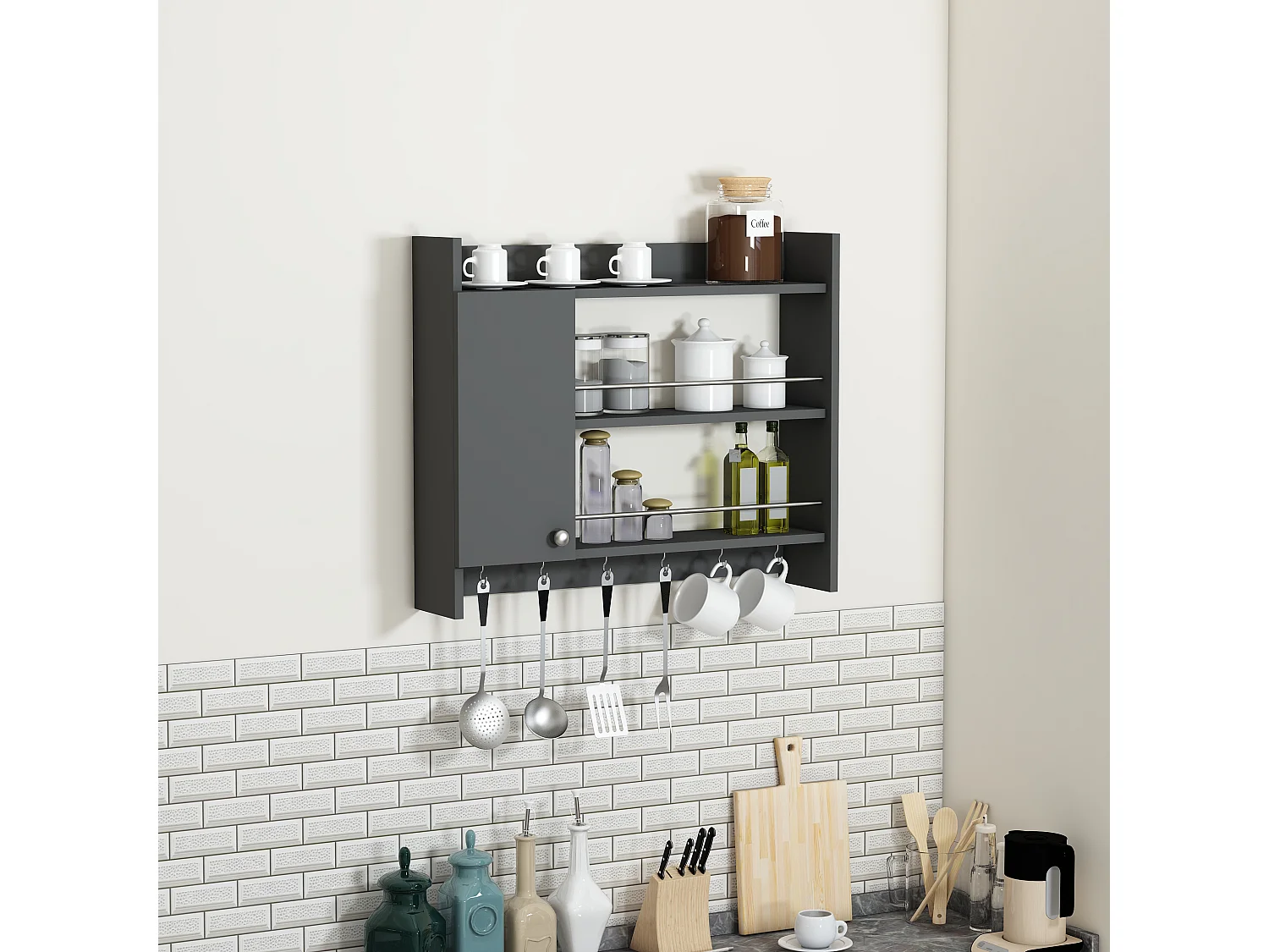 Etagère de cuisine DIONYSOS- gris anthracite, 72x19,6x85