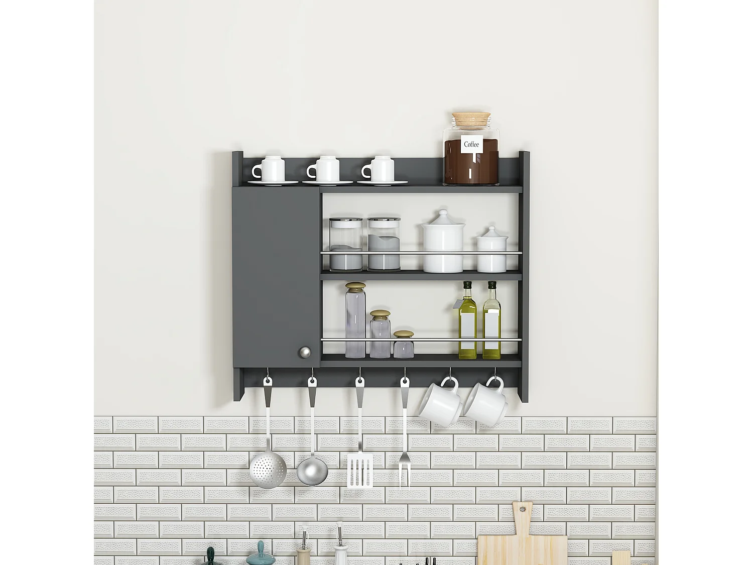 Etagère de cuisine DIONYSOS- gris anthracite, 72x19,6x85