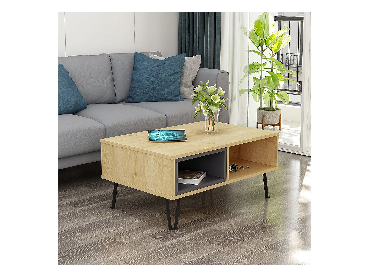 Table basse MENDOZ- chêne / anthracite, 90x41x60
