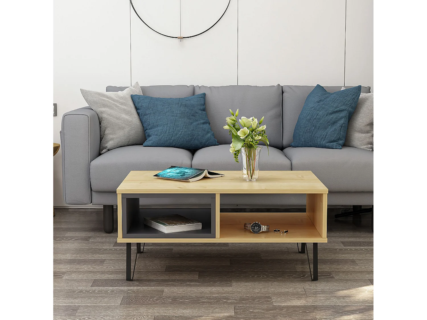 Tavolino MENDOZ- rovere / antracite, 90x41x60