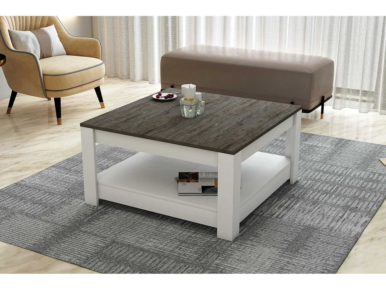 Stolik kawowy ATHENA - biały, 89x46x89