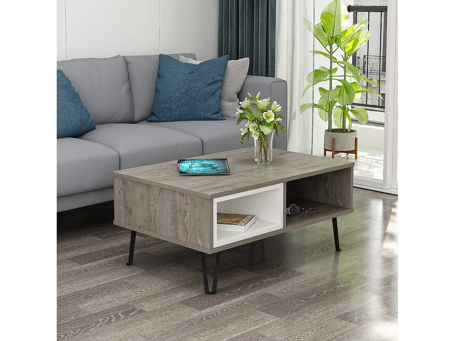 Tavolino MENDOZ- scuro naturale, 90x41,1x60