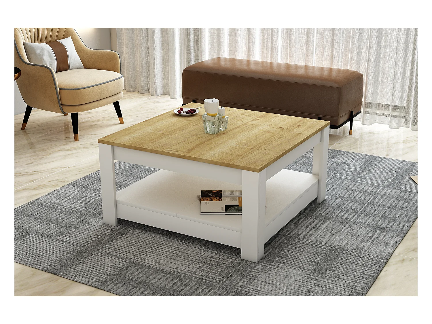 Couchtisch ATHENA- Weiß, 89x46x89