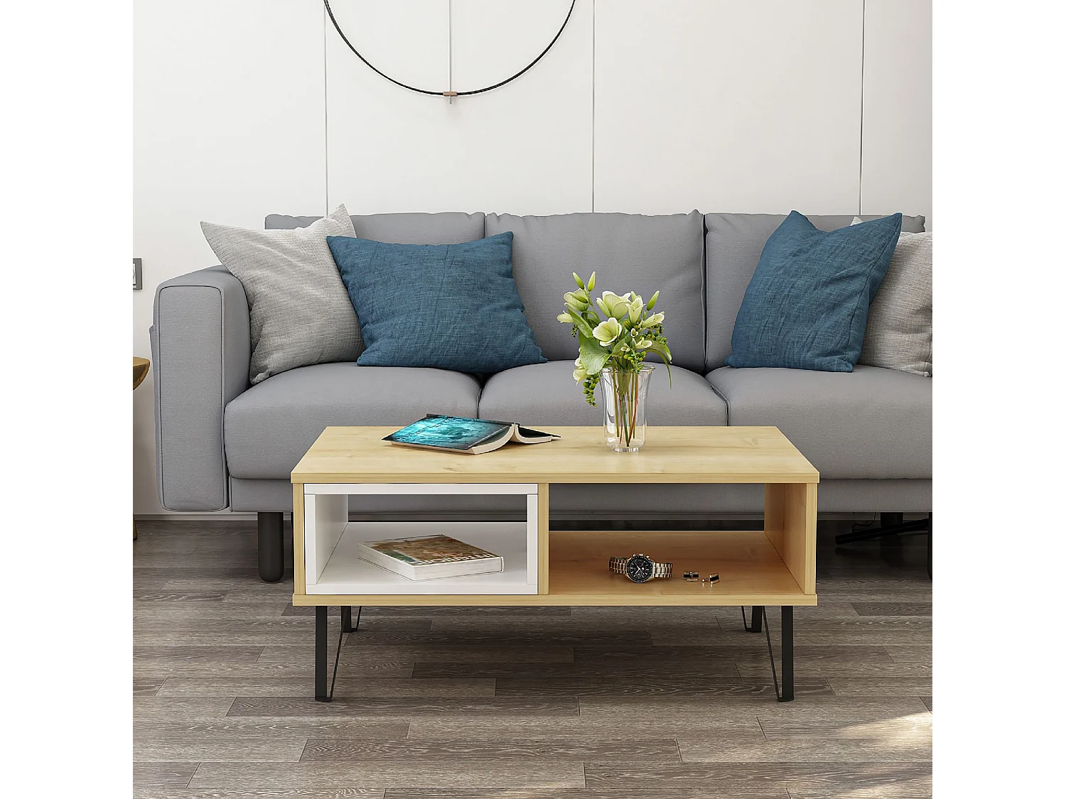 Couchtisch MENDOZ- Eiche / Weiß, 90x41x60