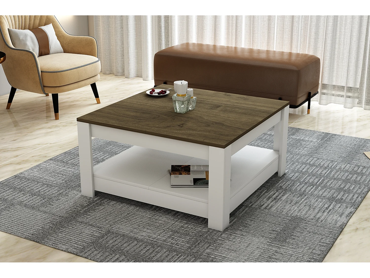 Couchtisch ATHENA- Naturfarben dunkel, 89x46x89