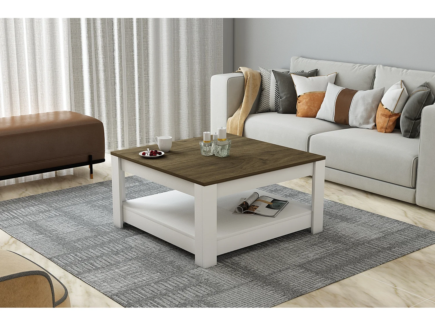 Couchtisch ATHENA- Naturfarben dunkel, 89x46x89