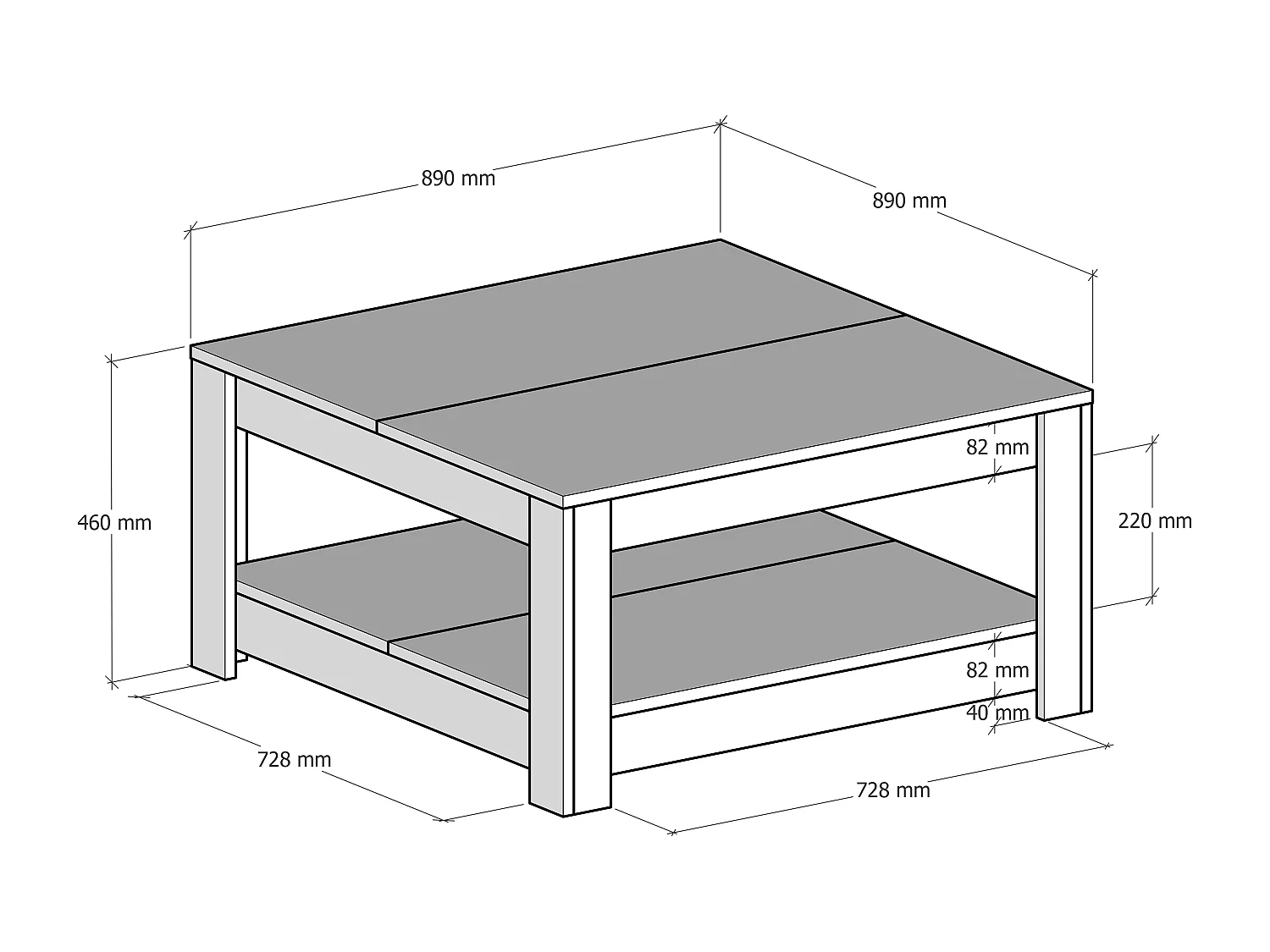 Couchtisch ATHENA- Naturfarben dunkel, 89x46x89