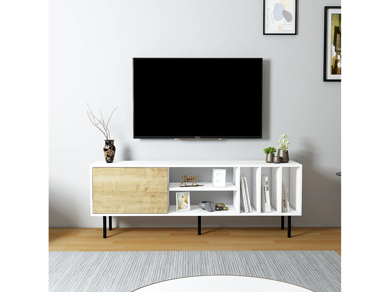 Szafka RTV HERA-biały/dąb, 57x160x35