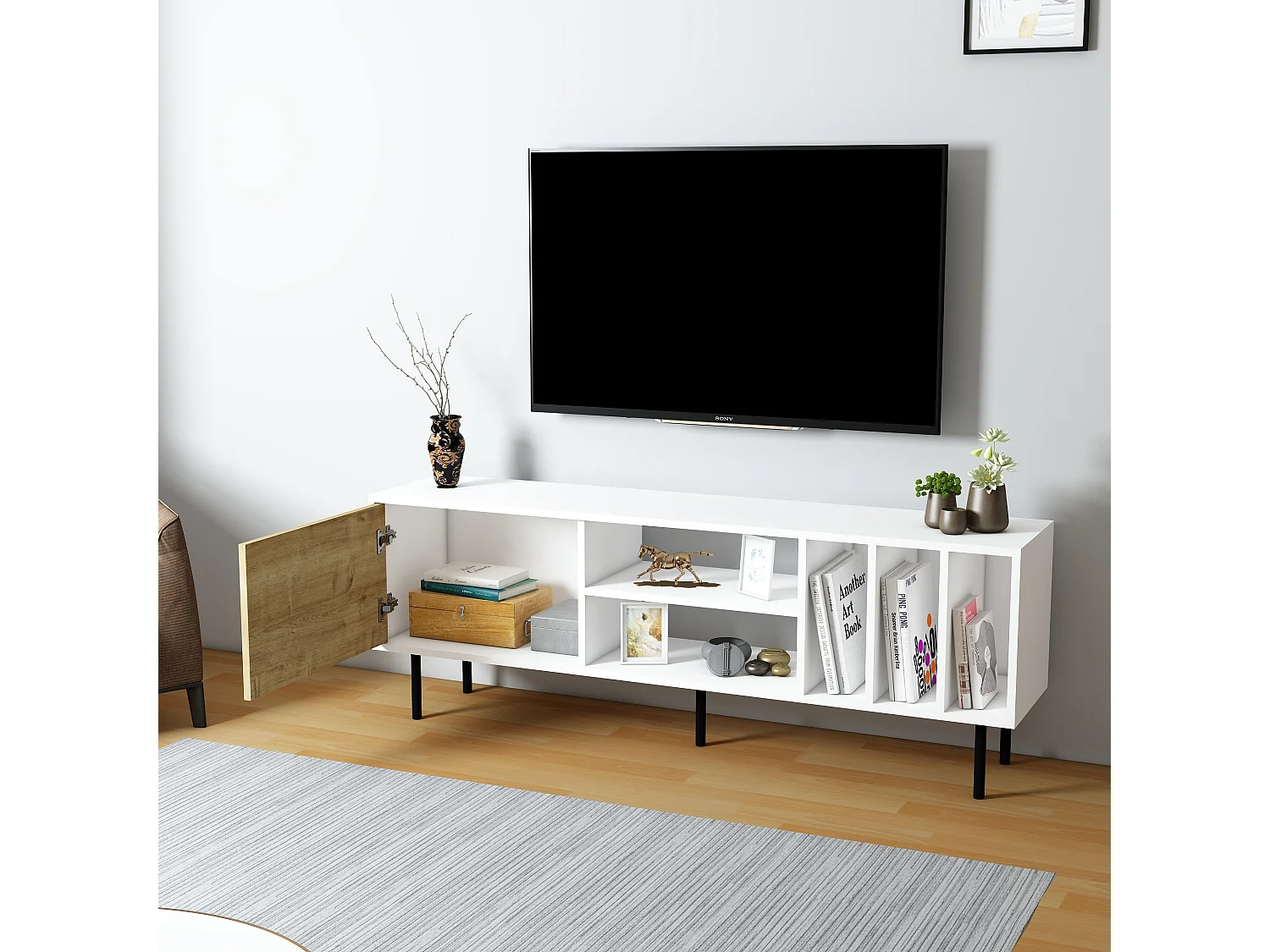 Szafka RTV HERA-biały/dąb, 57x160x35