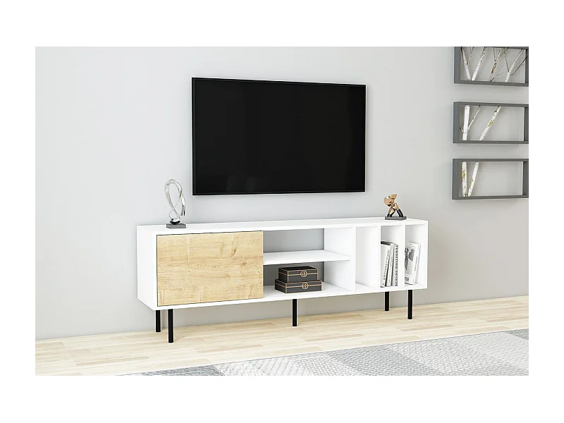 Meuble TV HERA - blanc / chêne, 57x160x35