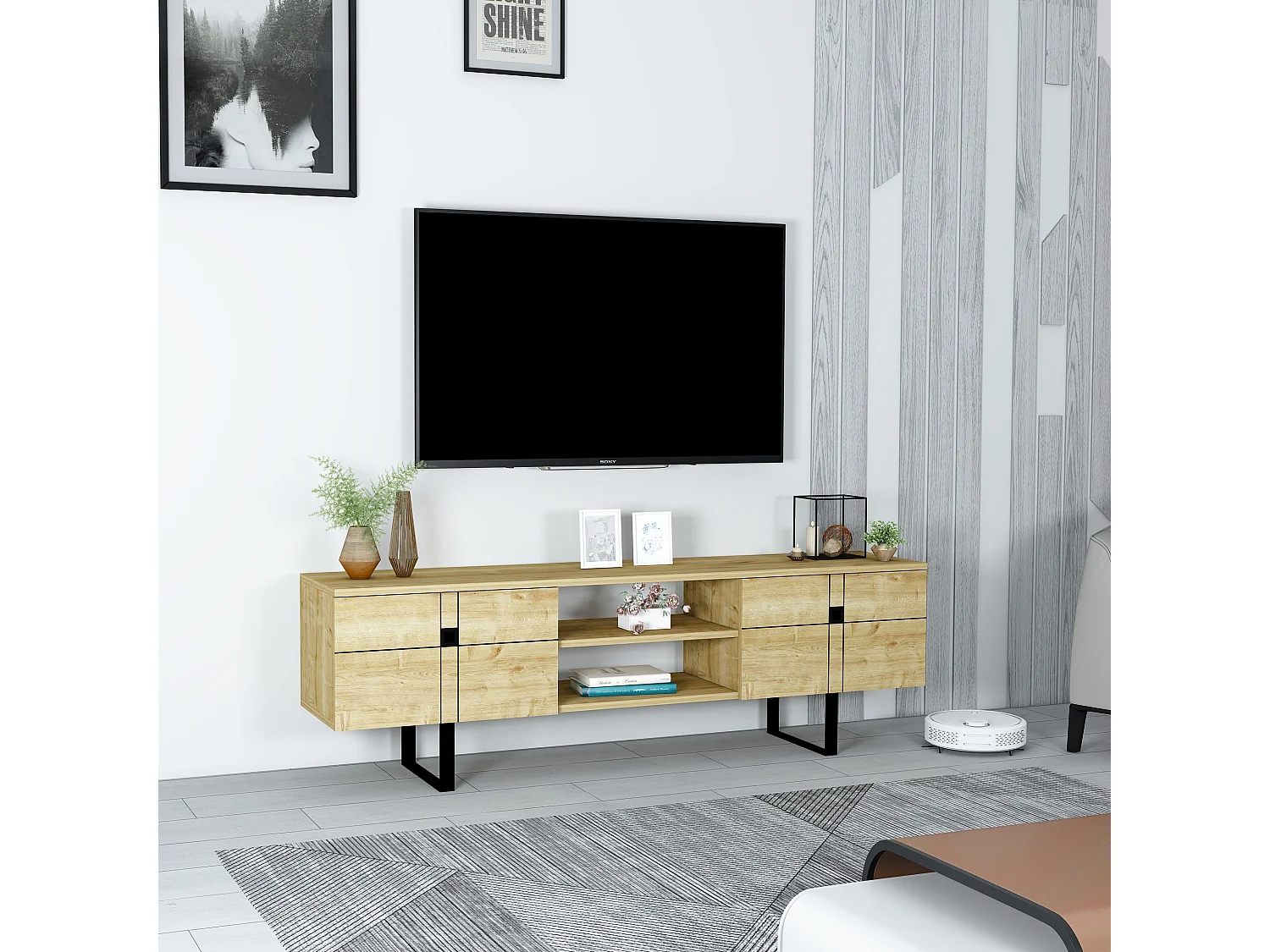 Mobile TV ZEUS - rovere chiaro, 50x160x35