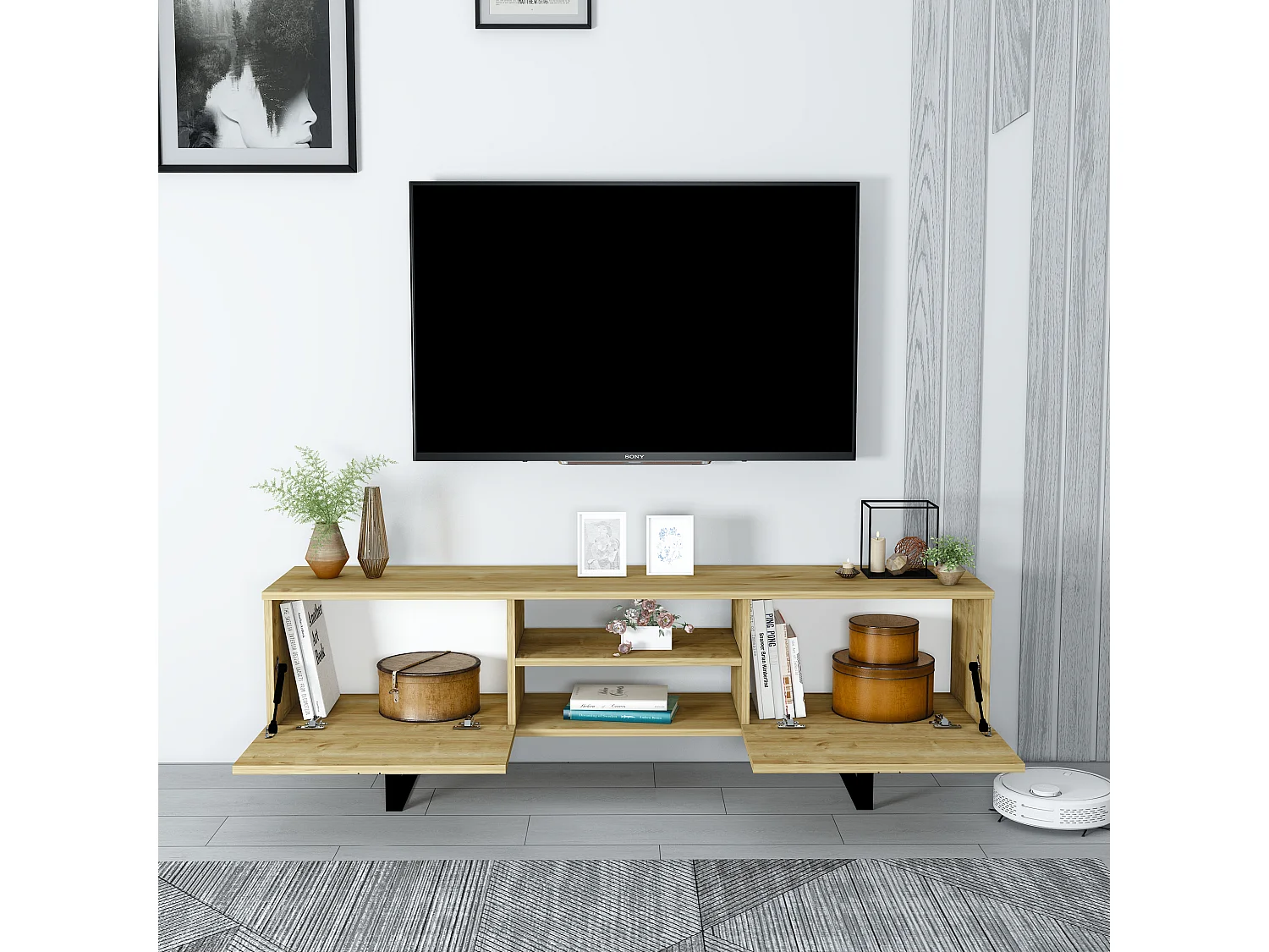 Mobile TV ZEUS - rovere chiaro, 50x160x35