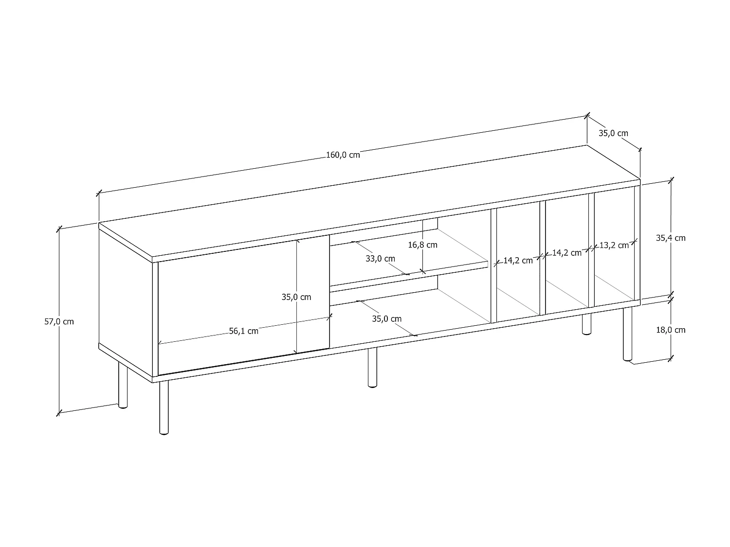 Tv-lowboard PIETRA- bruin, 58x160x35