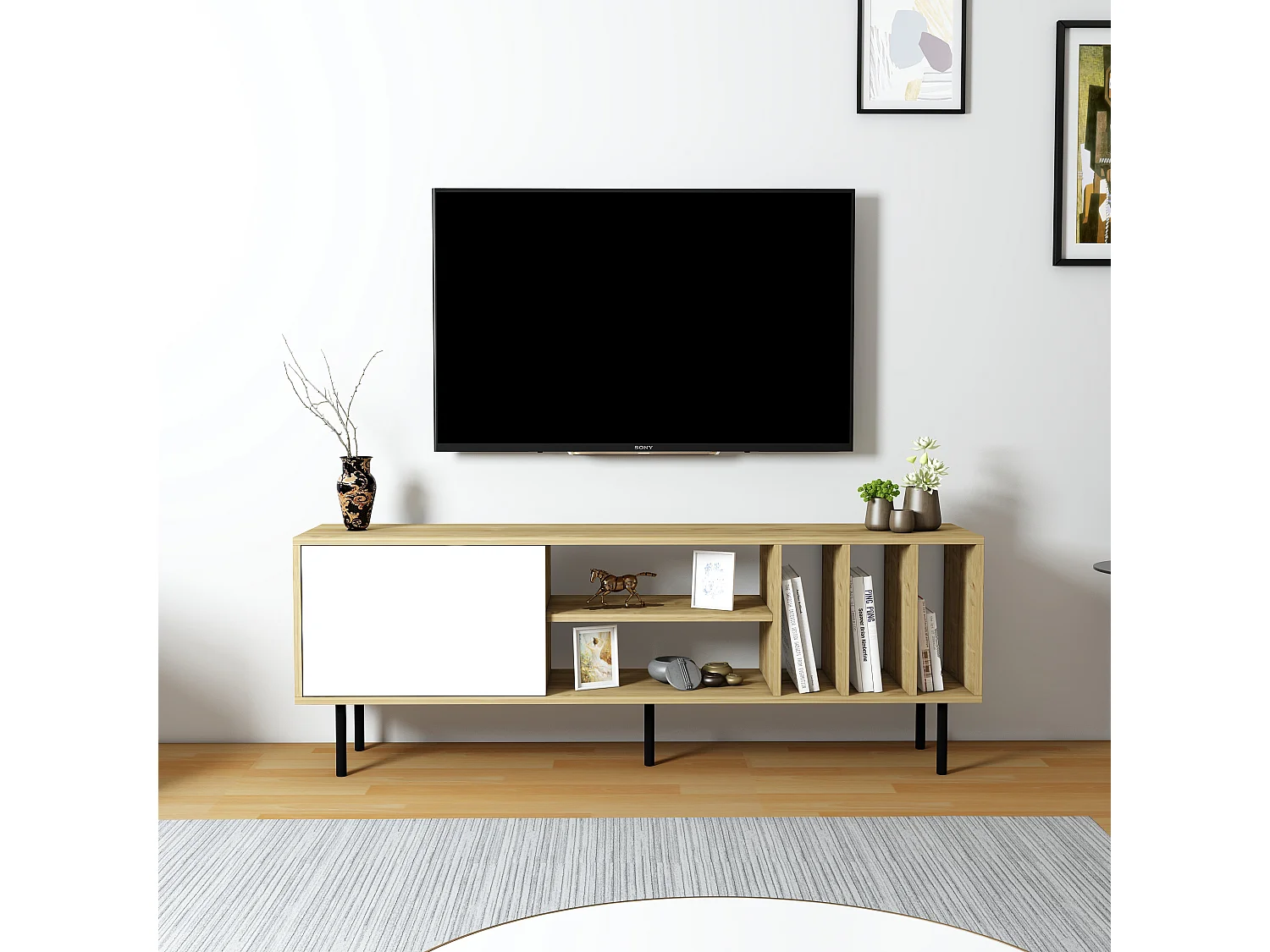TV-meubel HERA - wit eiken, 57x160x35