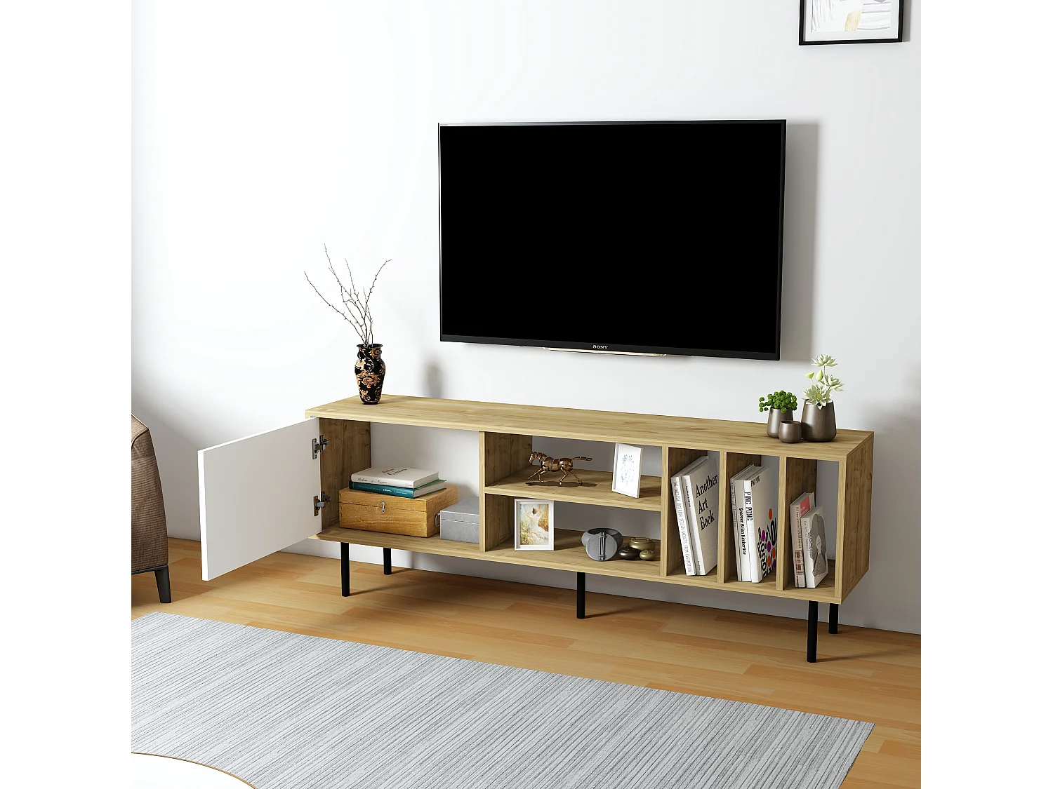 TV-meubel HERA - wit eiken, 57x160x35