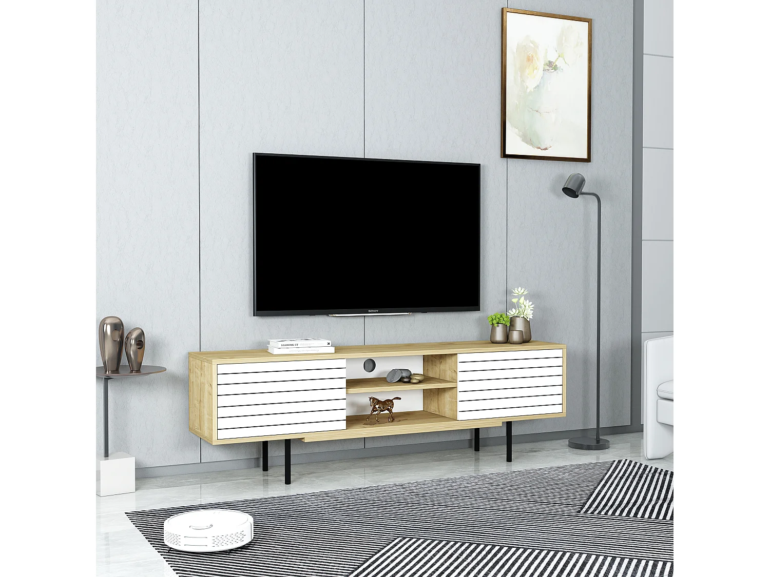 Szafka RTV APOLLO- dąb/biały, 50,5x160x35