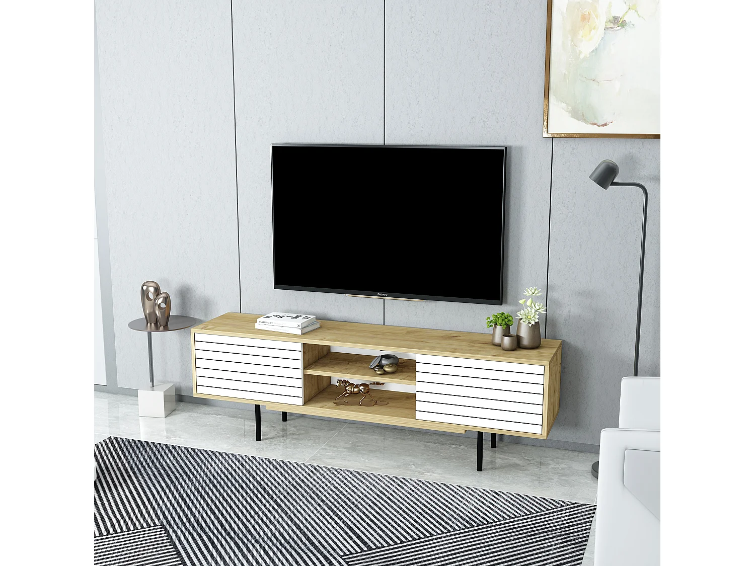 Mobile TV APOLLO- rovere / bianco, 50,5x160x35,5 cm