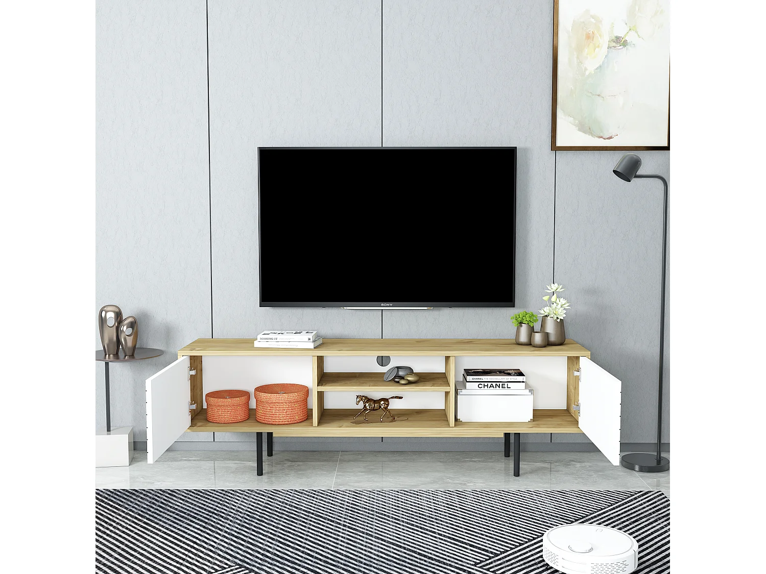 Mobile TV APOLLO- rovere / bianco, 50,5x160x35,5 cm