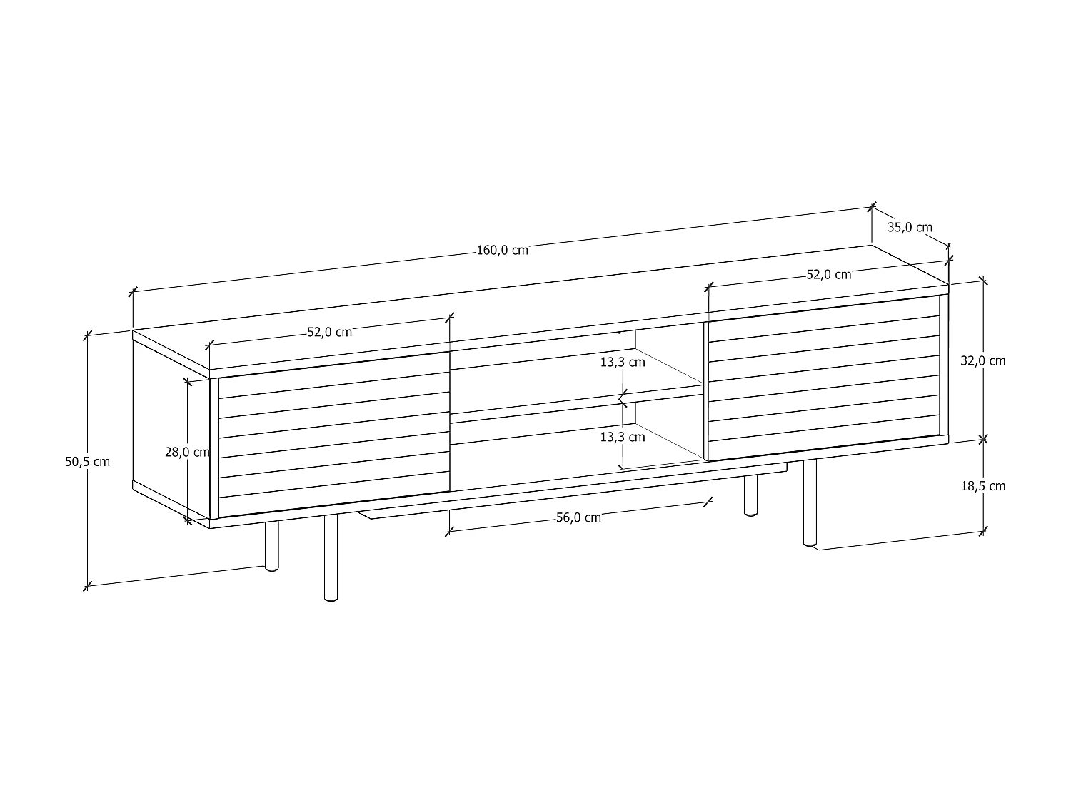 Mobile TV APOLLO- rovere / bianco, 50,5x160x35,5 cm