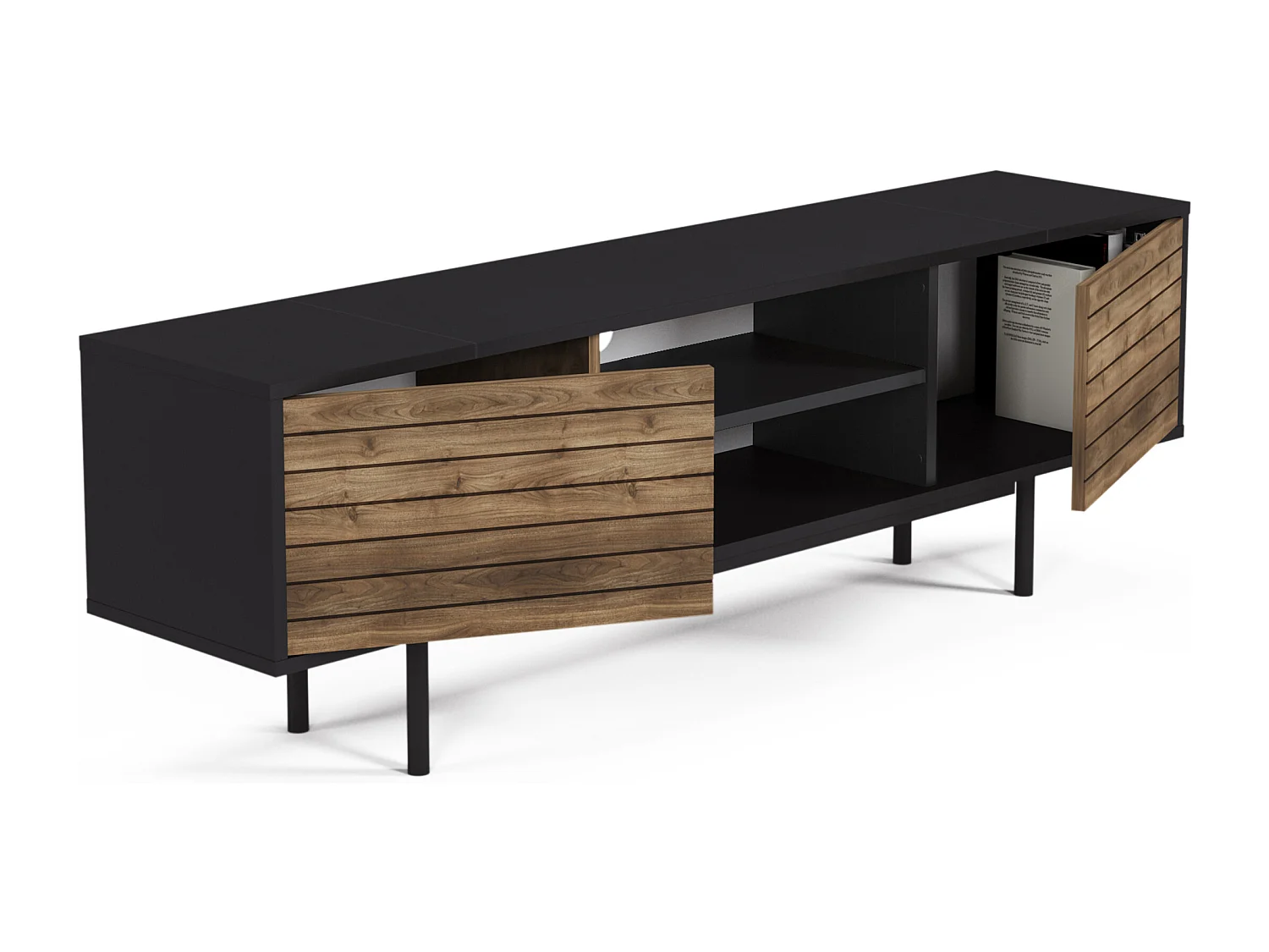 Tv-Schrank APOLLO- Schwarz / Walnuss, 50,5x160x35