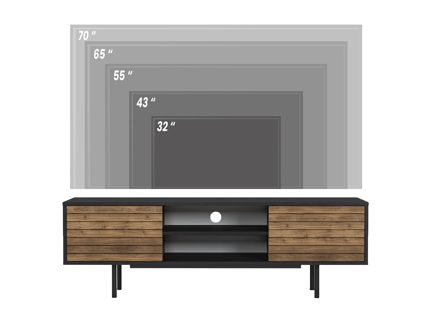 Tv-Schrank APOLLO- Schwarz / Walnuss, 50,5x160x35