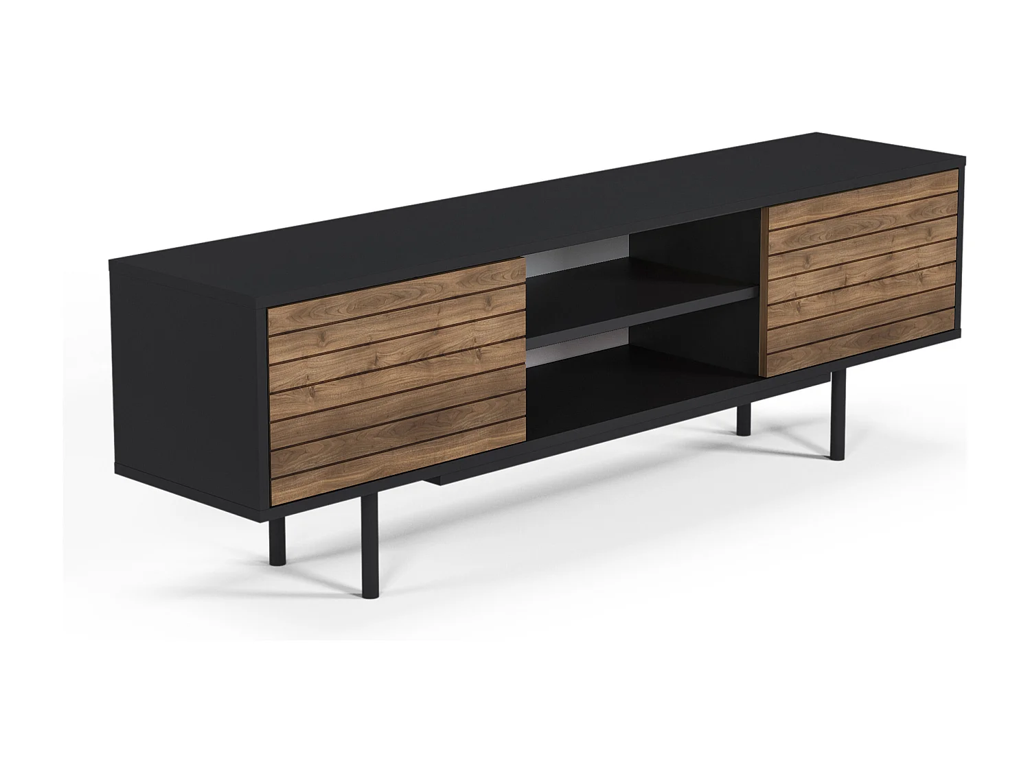 Meuble TV APOLLO- noir / noyer, 50,5x160x35