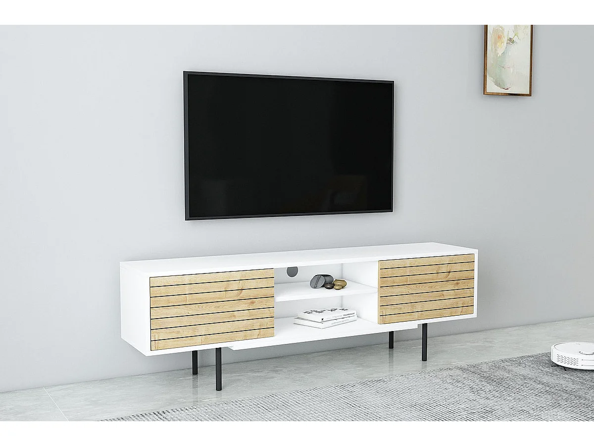 Szafka RTV APOLLO - biały / dąb, 50,5x160x35