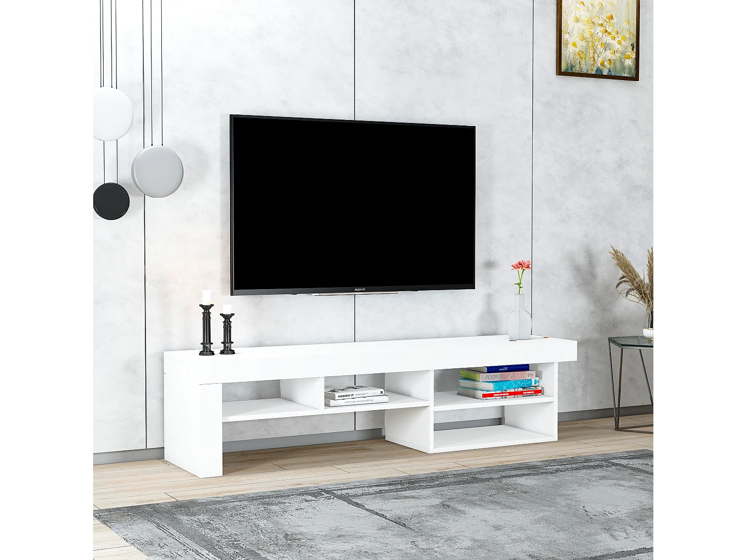 Stojak RTV HESTIA - biało - biały, 40x160x38