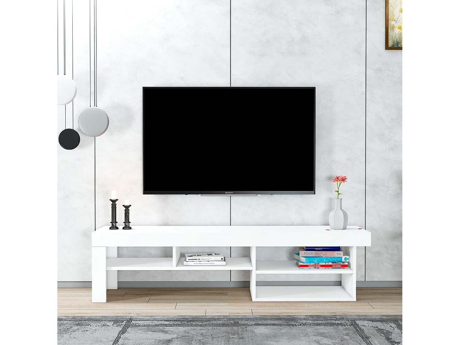 Stojak RTV HESTIA - biało - biały, 40x160x38